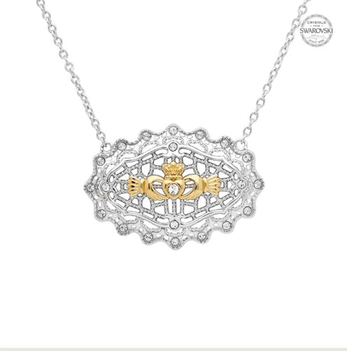 Irish Lace Gold Plated Claddagh Sterling Silver Necklace