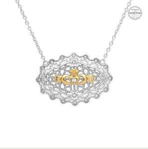 Irish Lace Gold Plated Claddagh Sterling Silver Necklace