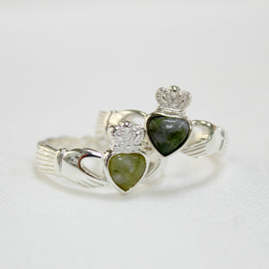 Sterling Silver Claddagh Ring with Connemara Marble Heart
