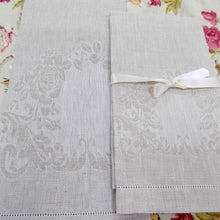 Load image into Gallery viewer, Irish Linen Guest Towel - Rose pattern, Natural
