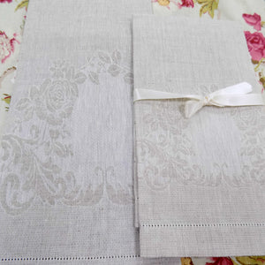 Irish Linen Guest Towel - Rose pattern, Natural