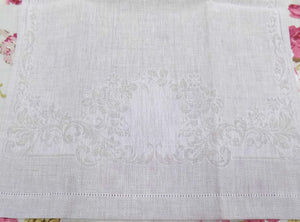 Irish Linen Guest Towel - Rose pattern, Natural
