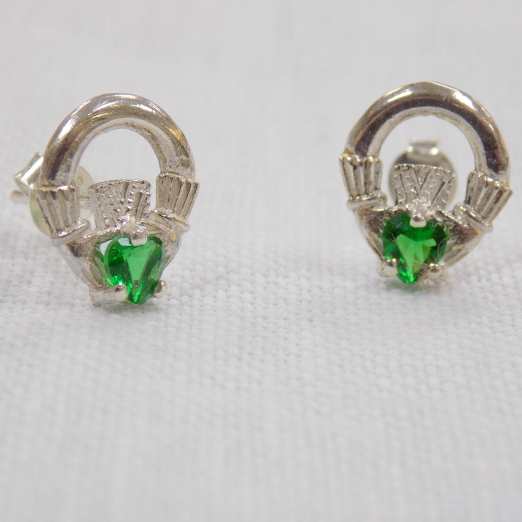 Green Claddagh Stud Earrings