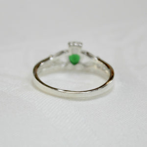 Sterling Silver Claddagh Ring with Green Heart.