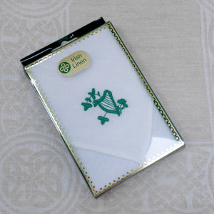 Irish Linen Handkerchief with Embroidered Harp