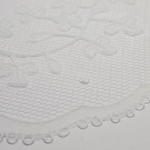 Load image into Gallery viewer, Detail of shamrock pattern handmade Carrickmacross lace