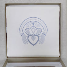 Load image into Gallery viewer, Irish linen runner with blue and silver claddagh