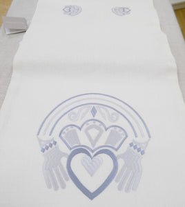 claddagh design irish linen runner blue and silver