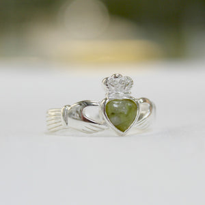 Sterling Silver Claddagh Ring with Connemara Marble Heart