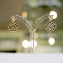 Load image into Gallery viewer, Dangling Gold Claddagh Earrings