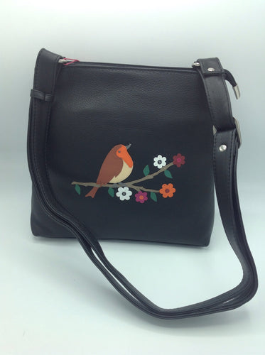 Mala Leather Cross Body Bag with a Robin Motif