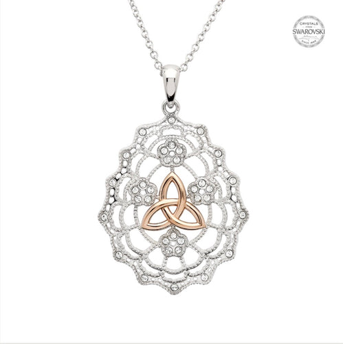 Irish Lace Sterling Silver Rose Gold Trinity Knot Necklace
