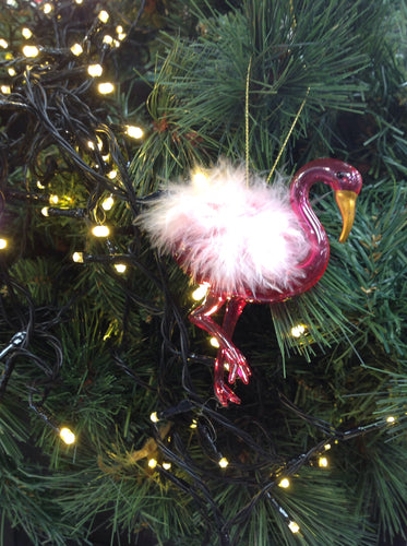 Glass Flamingo Tree Decoration