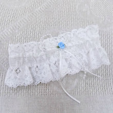 Load image into Gallery viewer, Irish wedding gift lace garter with blue rose