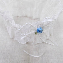 Load image into Gallery viewer, Lace garter with blue rose