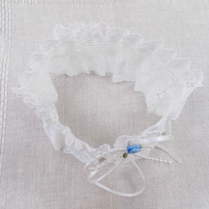ruffled lace garter with blue rose