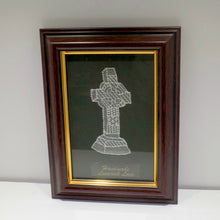 Load image into Gallery viewer, Framed handmade Limerick Lace Celtic cross