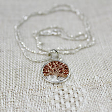 Load image into Gallery viewer, Silver oak tree necklace with rose gold