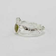 Load image into Gallery viewer, Sterling Silver Claddagh Ring with Connemara Marble Heart