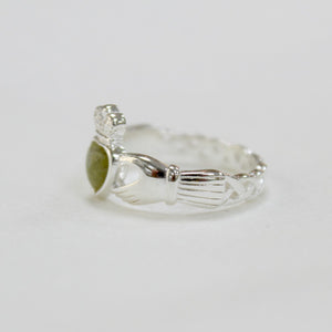 Sterling Silver Claddagh Ring with Connemara Marble Heart