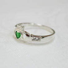 Load image into Gallery viewer, Sterling Silver Claddagh Ring with Green Heart.