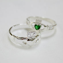 Load image into Gallery viewer, Sterling Silver Claddagh Ring with Green Heart.