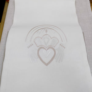 Irish linen runner with gold claddagh design