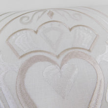 Load image into Gallery viewer, detail of irish linen runner with gold claddagh design