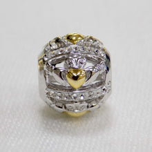 Load image into Gallery viewer, Silver and gold Claddagh bead charm with Swarovski crystal