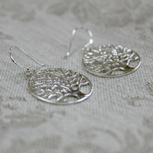 Load image into Gallery viewer, Silver Tree Drop Earrings