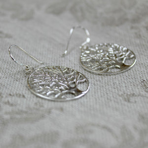 Silver Tree Drop Earrings