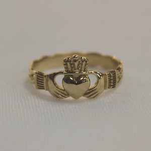 Gold Claddagh Ring with Celtic Weave Band