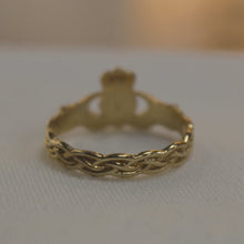 Load image into Gallery viewer, Gold Claddagh Ring with Celtic Weave Band