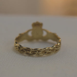 Gold Claddagh Ring with Celtic Weave Band